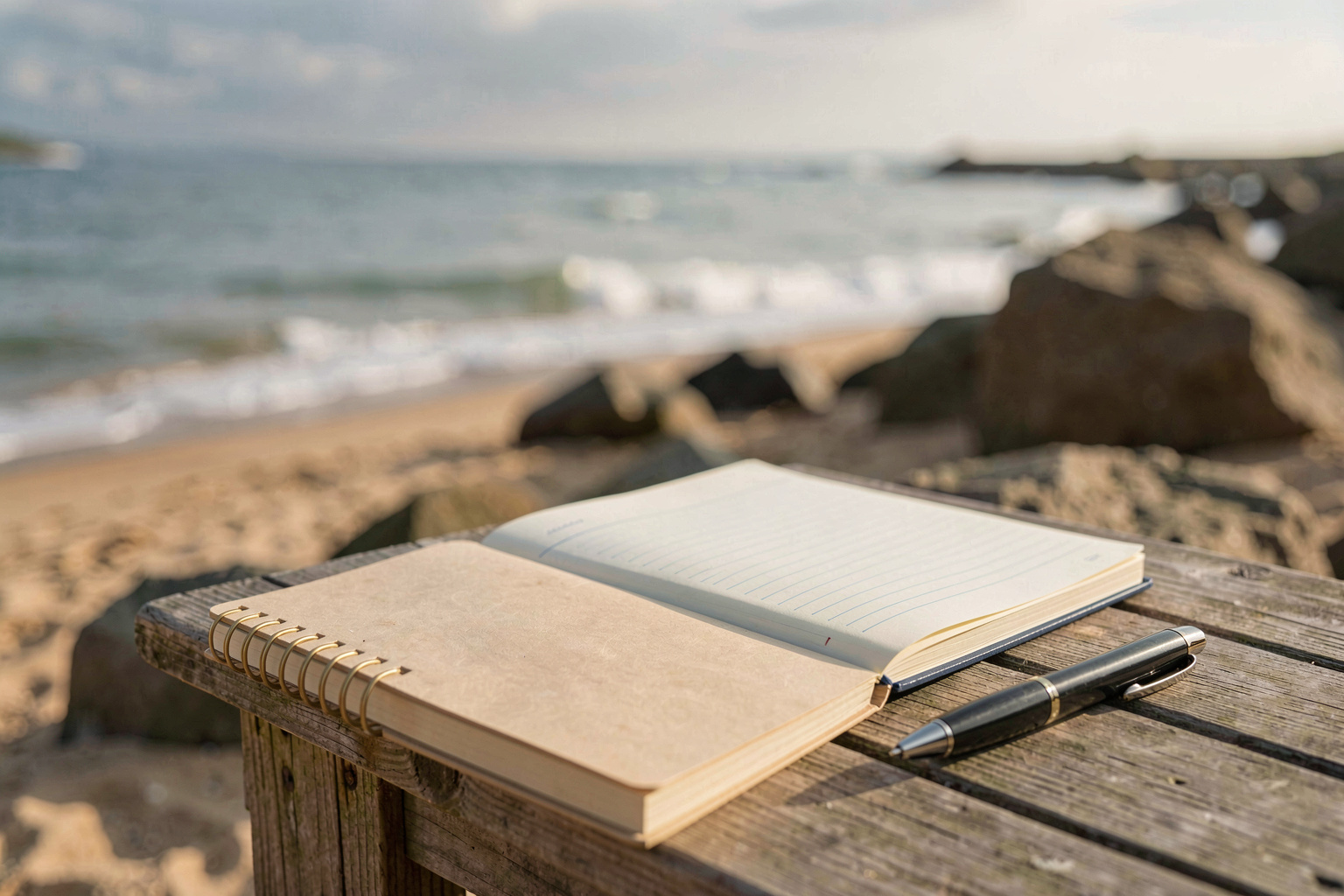 studio notebooks by the shore