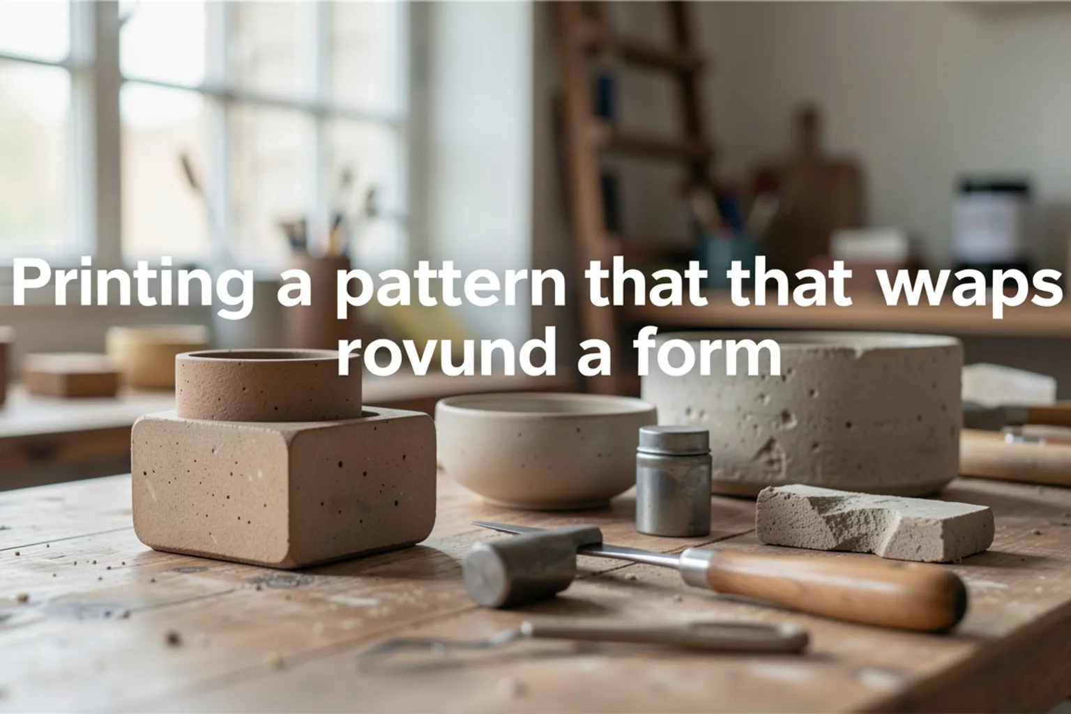 A printed cloth wrapped around a cylindrical form with the motif crossing the overlap